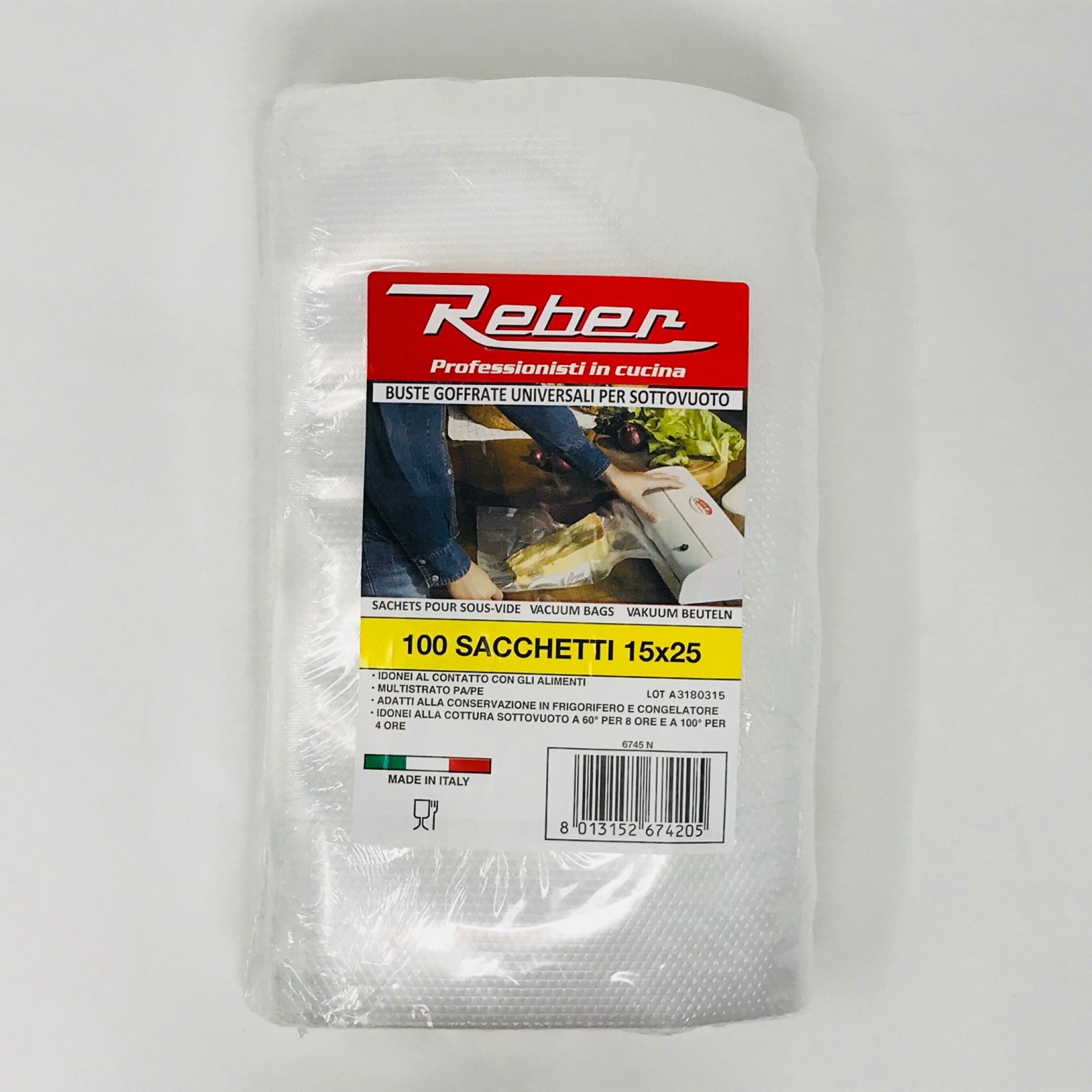BUSTA 100 SACCHETTI GOFFRATI cm. 15×25 – crt. 23 pz.